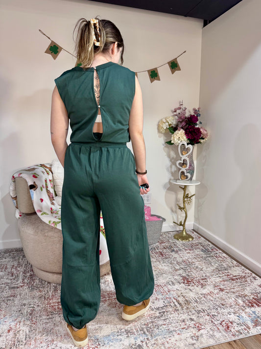 green sporty jumpsuit casual women's sleeveless jumpsuit 