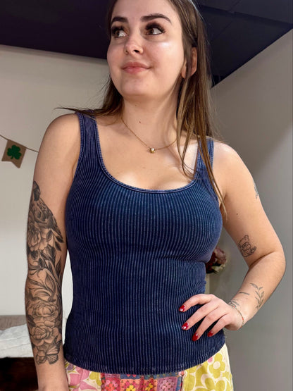 Mineral Wash Ribbed Everyday Tank Top Navy