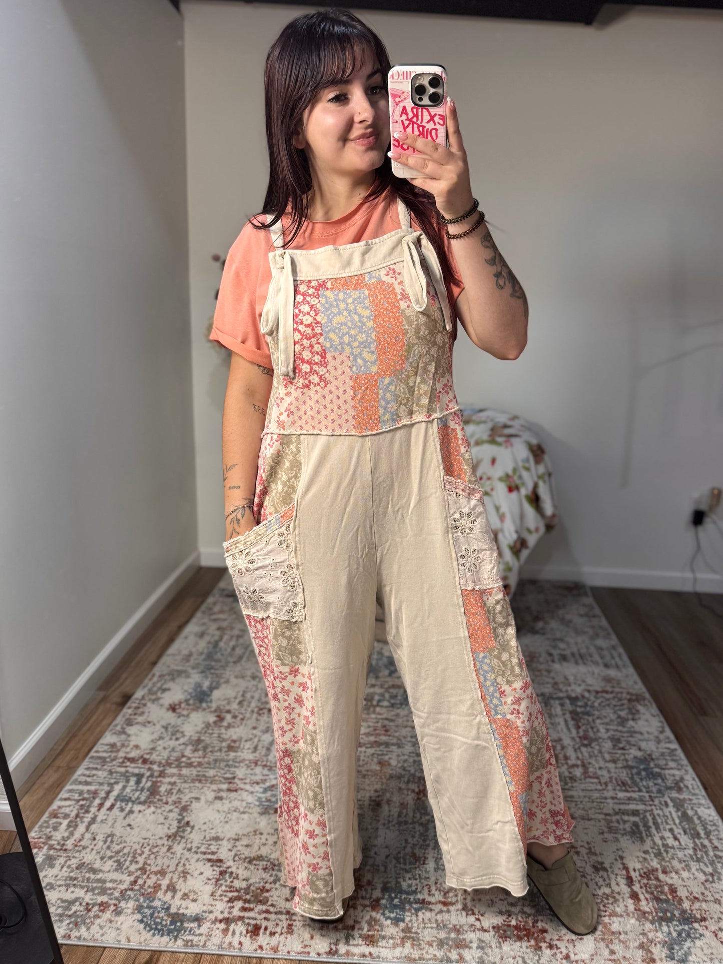 Magnolia Patchwork Print Washed Terry Jumpsuit