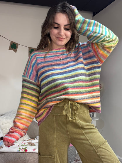 rainbow striped wishlist crew sweater