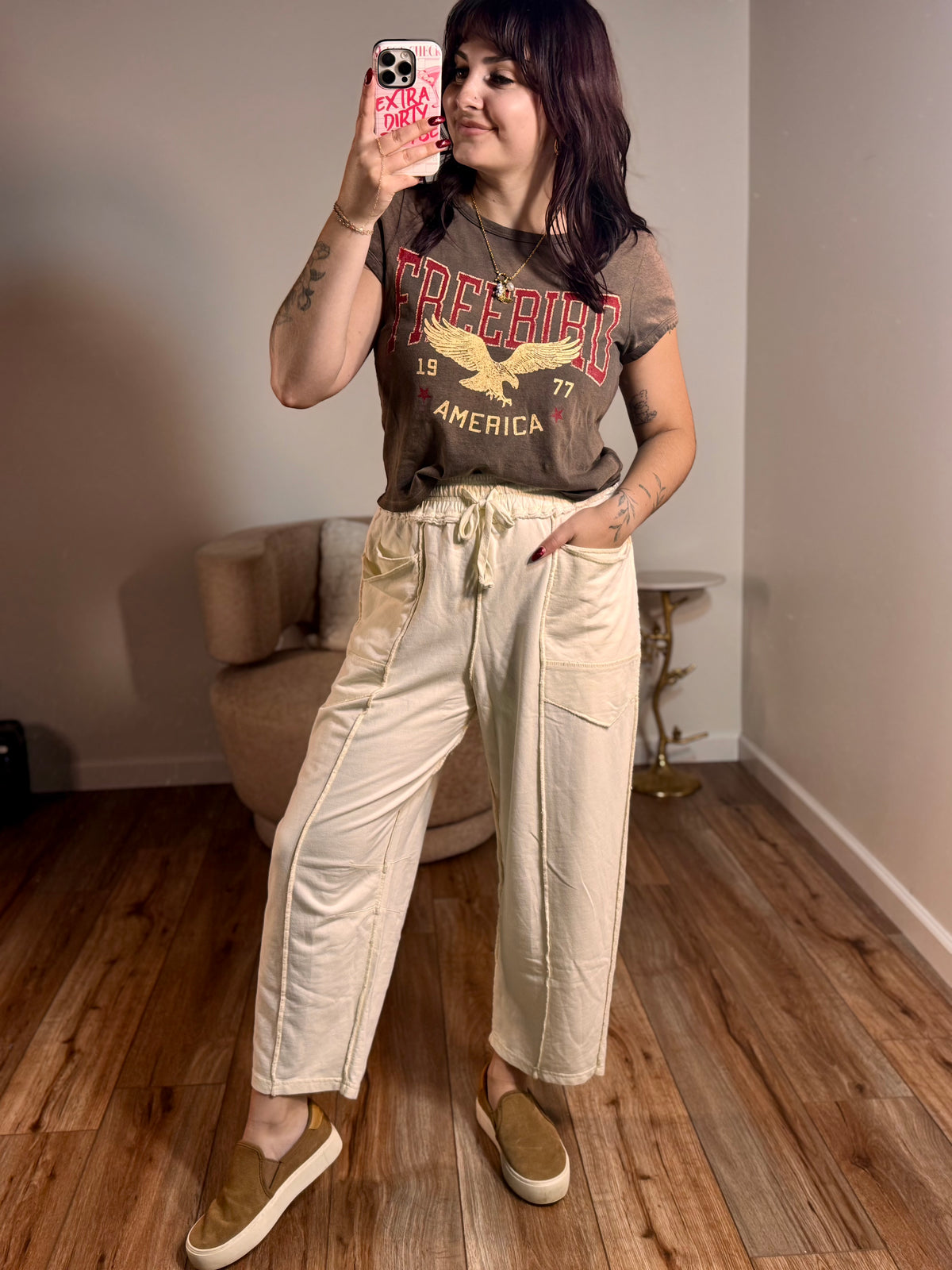 Free Bird Graphic Cropped Tee, Espresso