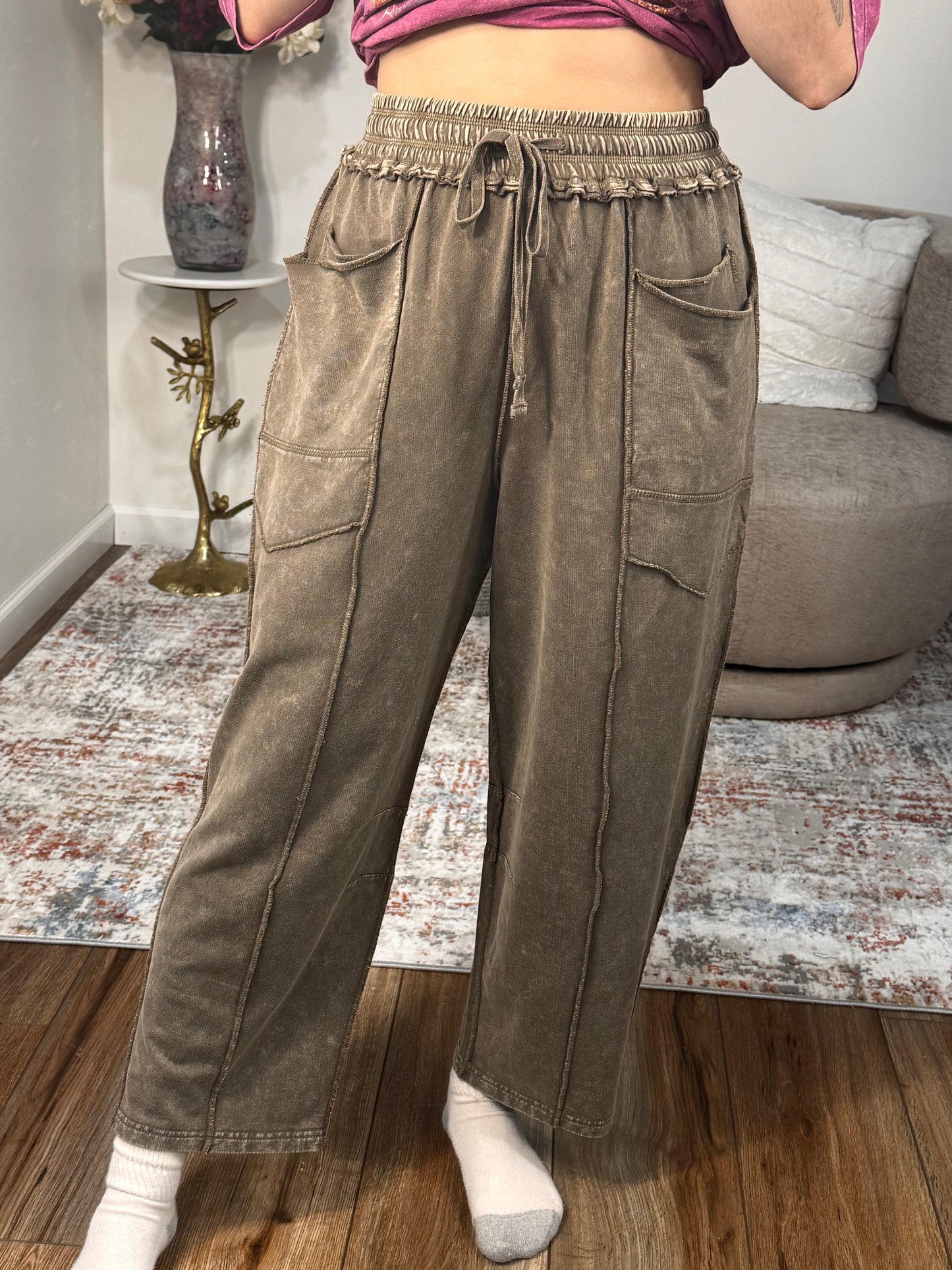 Micah Mineral Washed Terry Knit Barrel Pants (multiple colors)