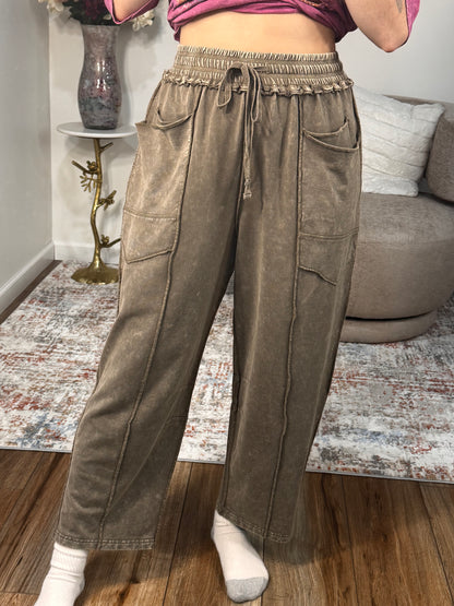 Micah Mineral Washed Terry Knit Barrel Pants (multiple colors)