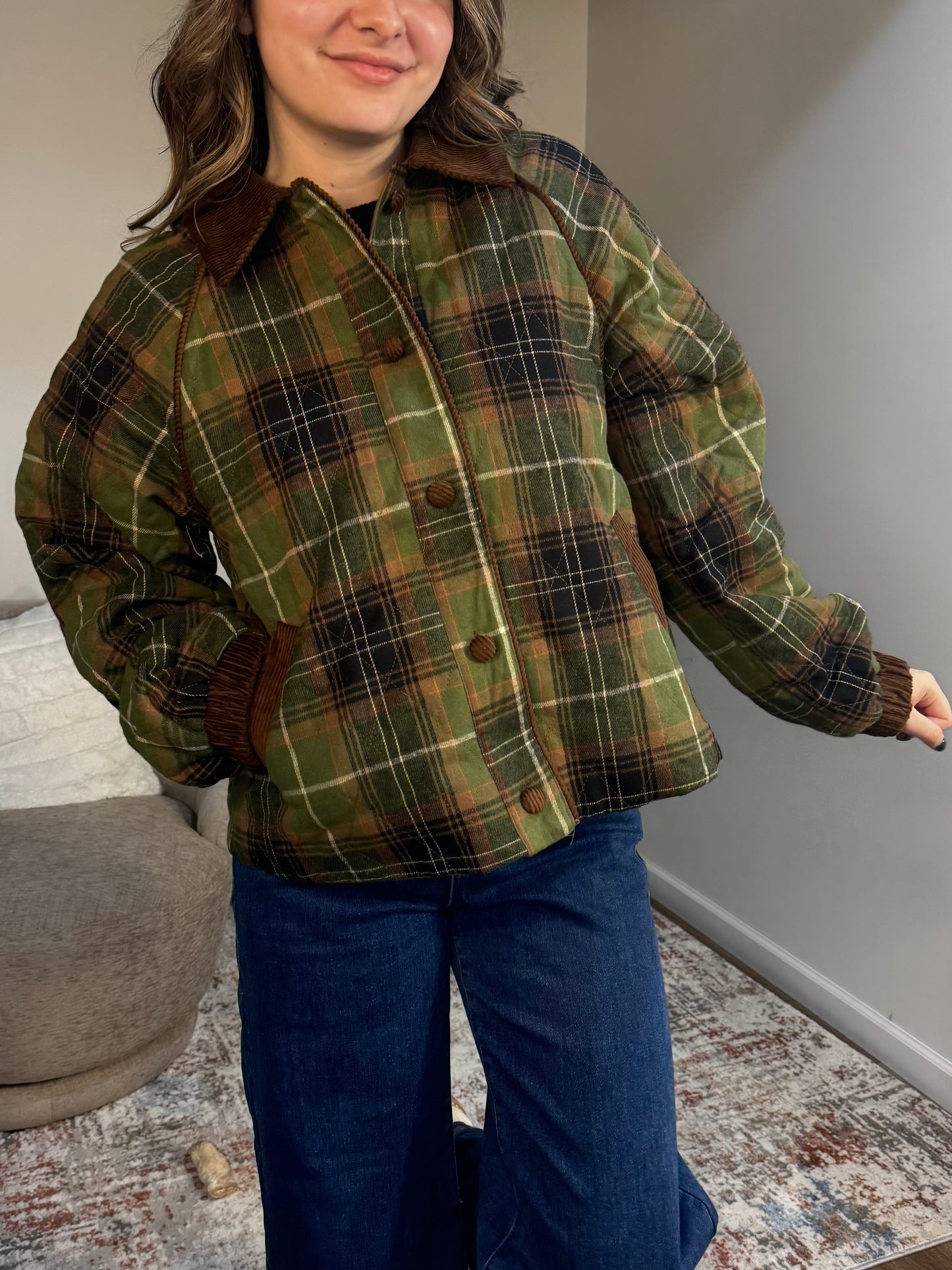 Blaise Plaid Quilted Jacket with Contrast Corduroy Detail