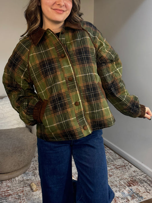 Blaise Plaid Quilted Jacket with Contrast Corduroy Detail