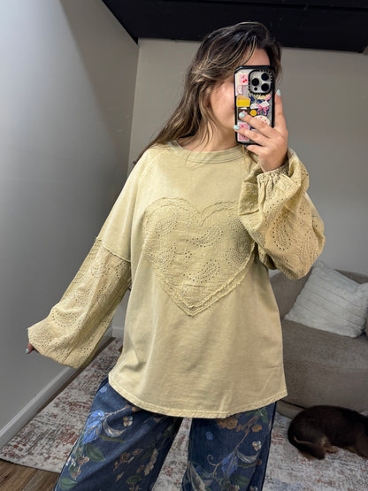 Lacie Eyelet Sleeve Heart Patch Top
