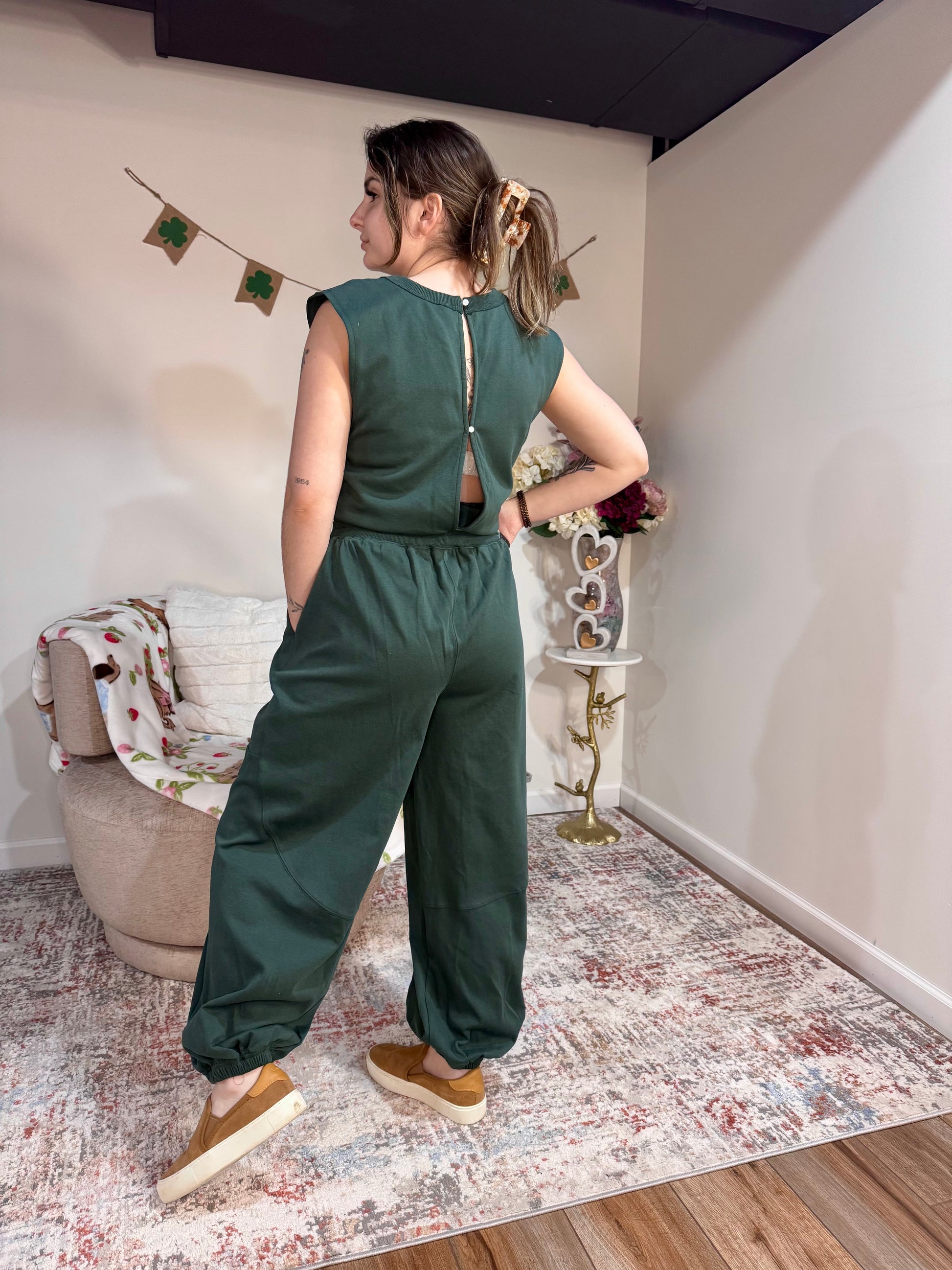 green sporty jumpsuit casual women's sleeveless jumpsuit 