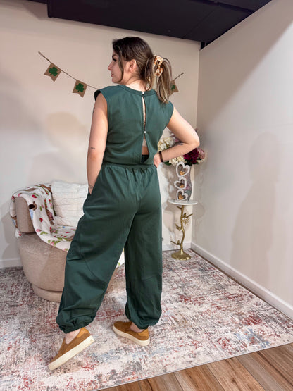 green sporty jumpsuit casual women's sleeveless jumpsuit 