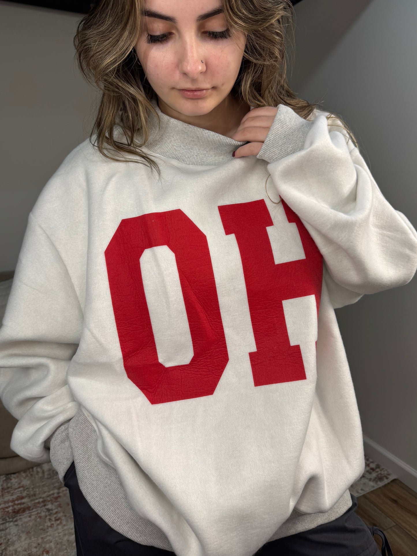 'OH-IO' & OH Reversible Mock Neck Sweatshirt