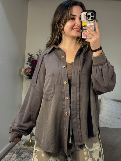 Judie Acid Wash Mixed Media Shacket