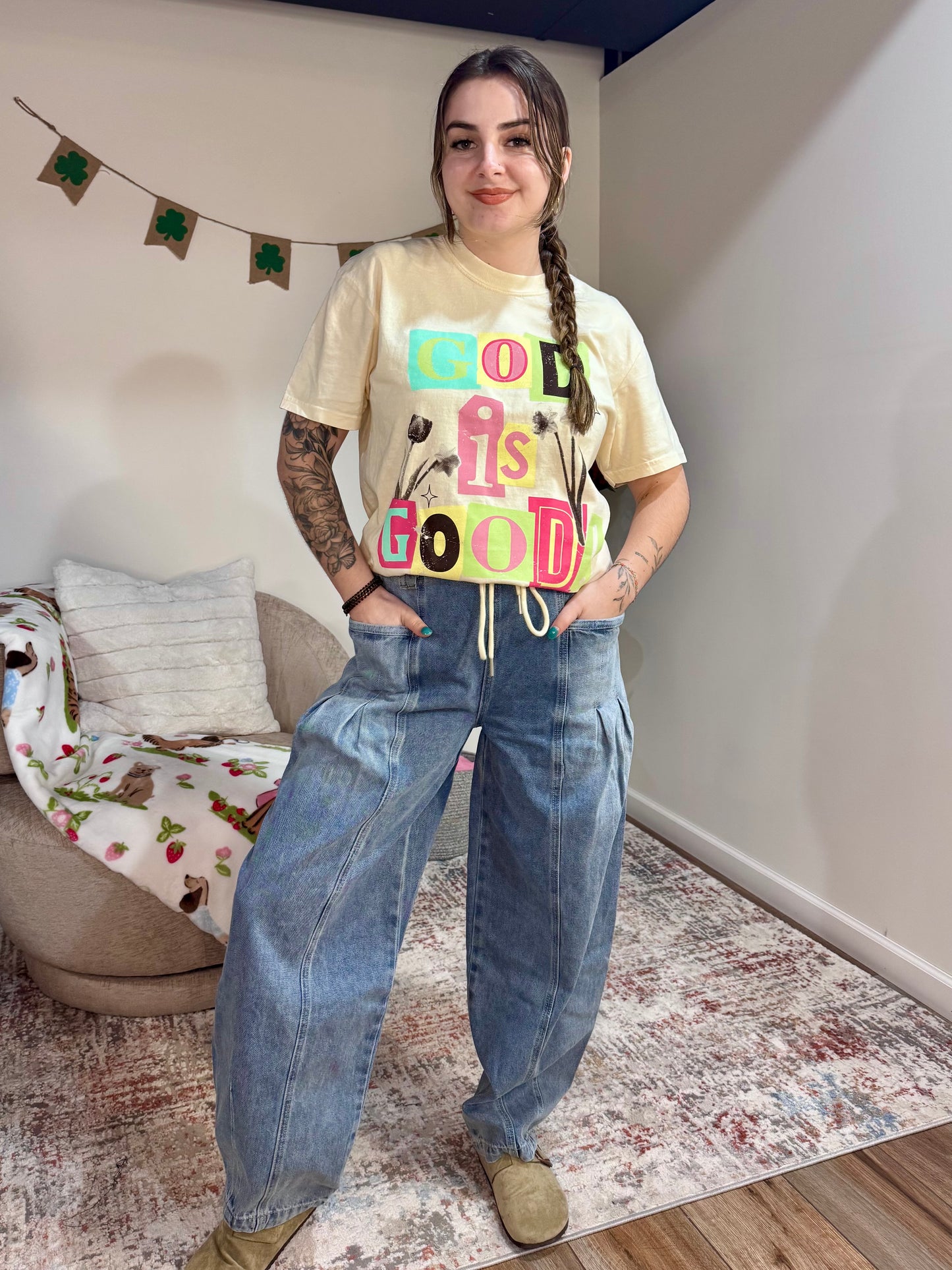 "god is good" magazine print tshirt colorful faith based spring graphic tshirt