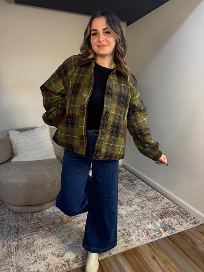 Blaise Plaid Quilted Jacket with Contrast Corduroy Detail