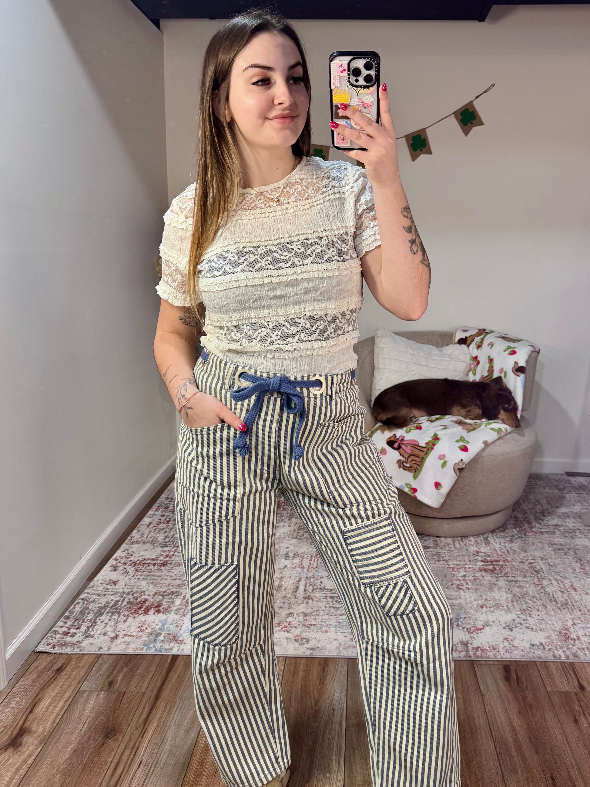 Stretch Frill Lace Short Sleeve Knit Top