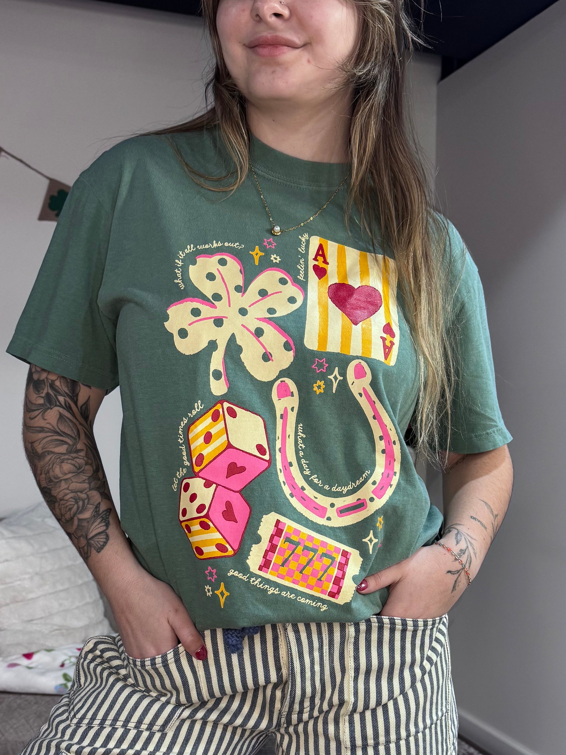 green good luck lucky girl tshirt 777 st Patricks 