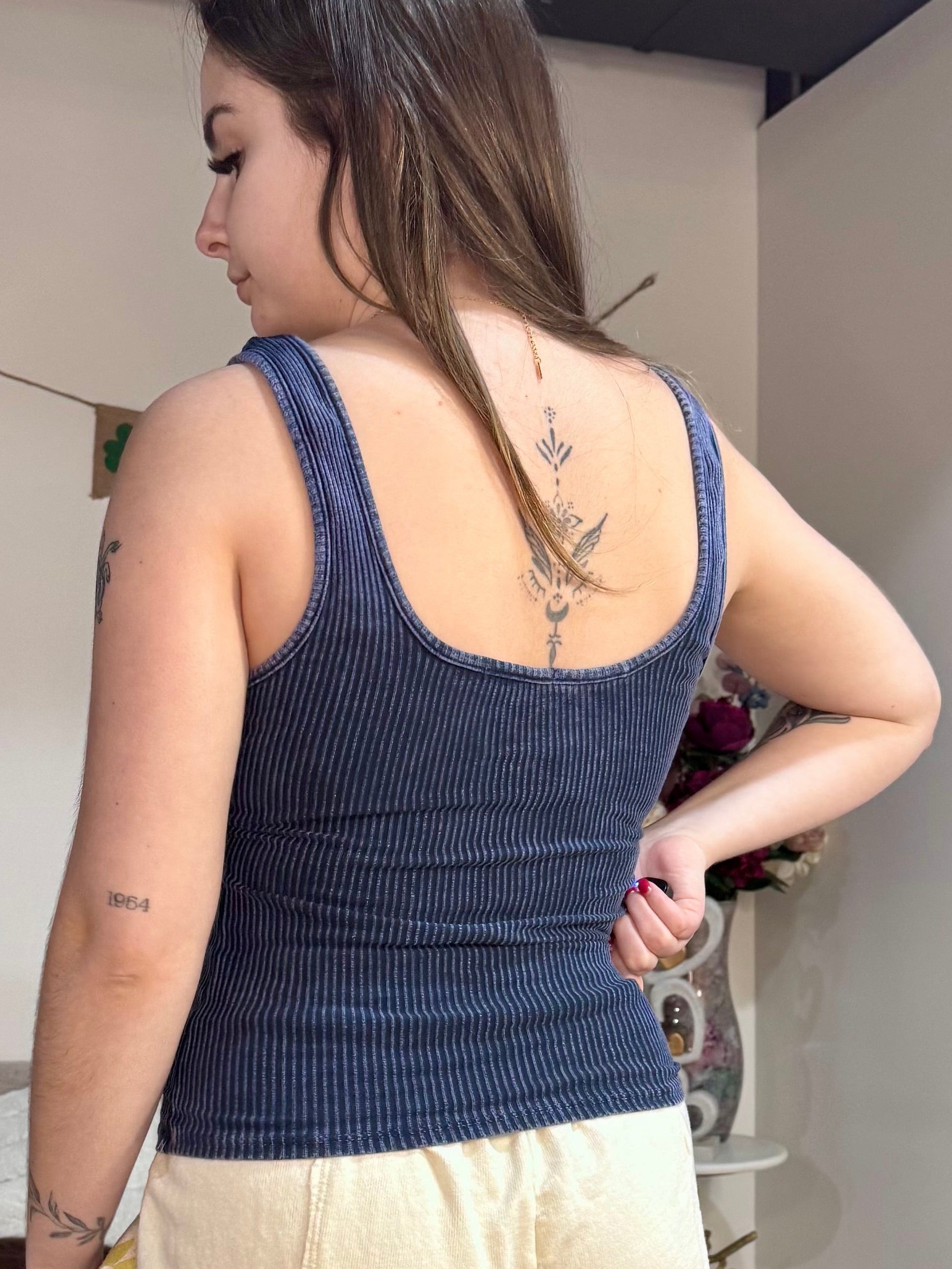 Mineral Wash Ribbed Everyday Tank Top Navy