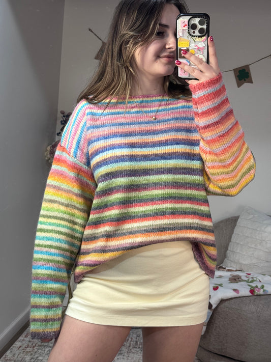 rainbow striped wishlist crew sweater