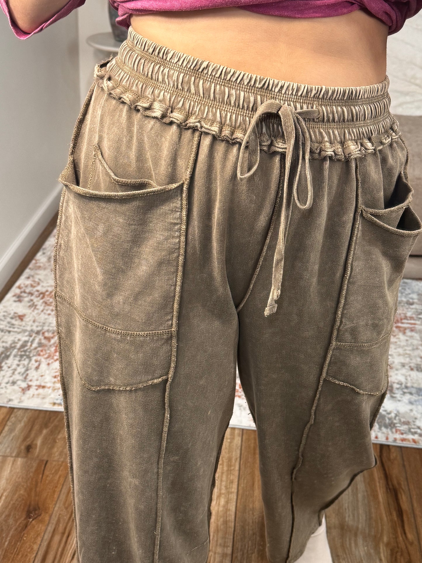 Micah Mineral Washed Terry Knit Barrel Pants (multiple colors)