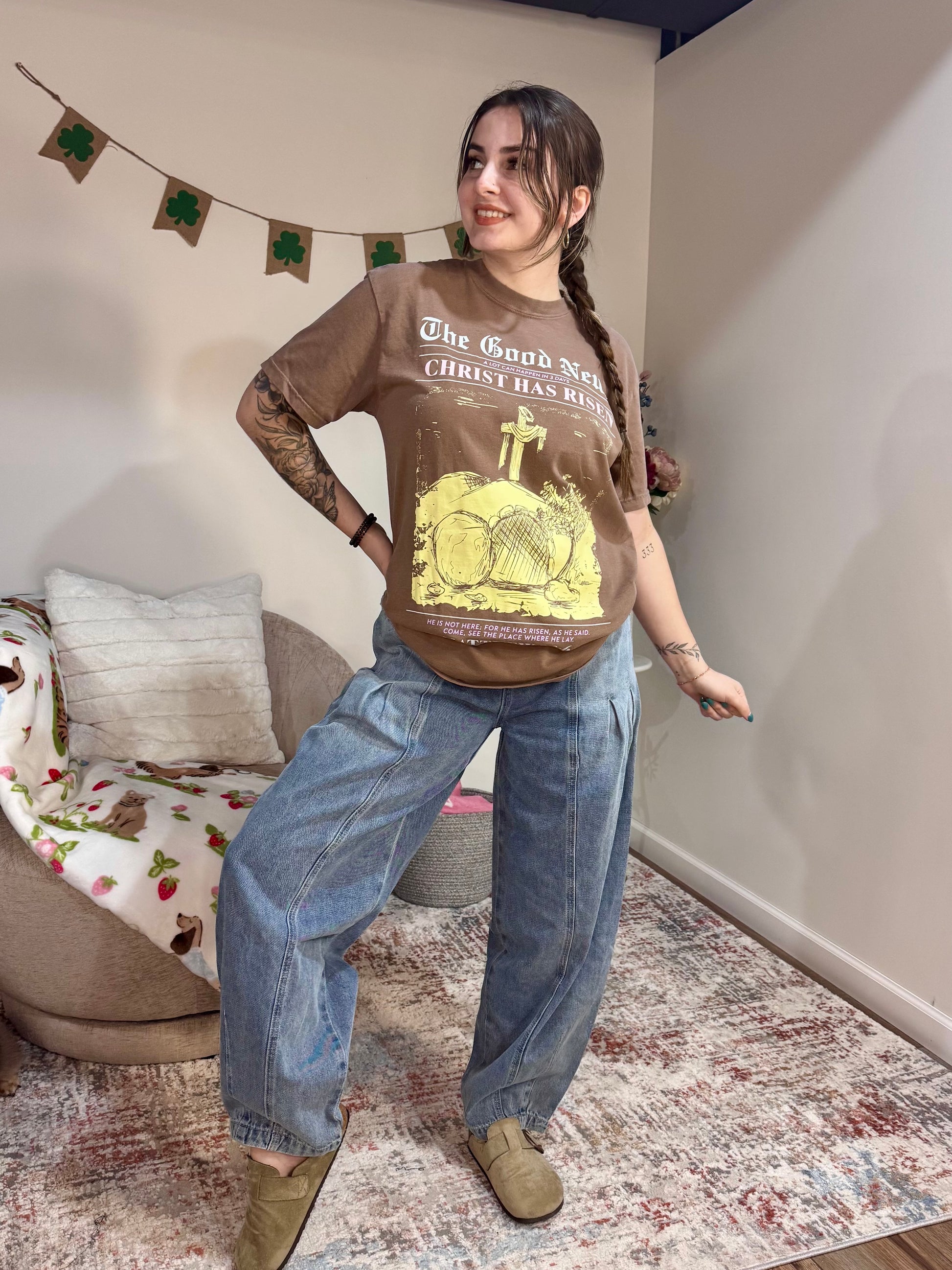 brown comfort colors faith based christ has risen graphic tshirt 