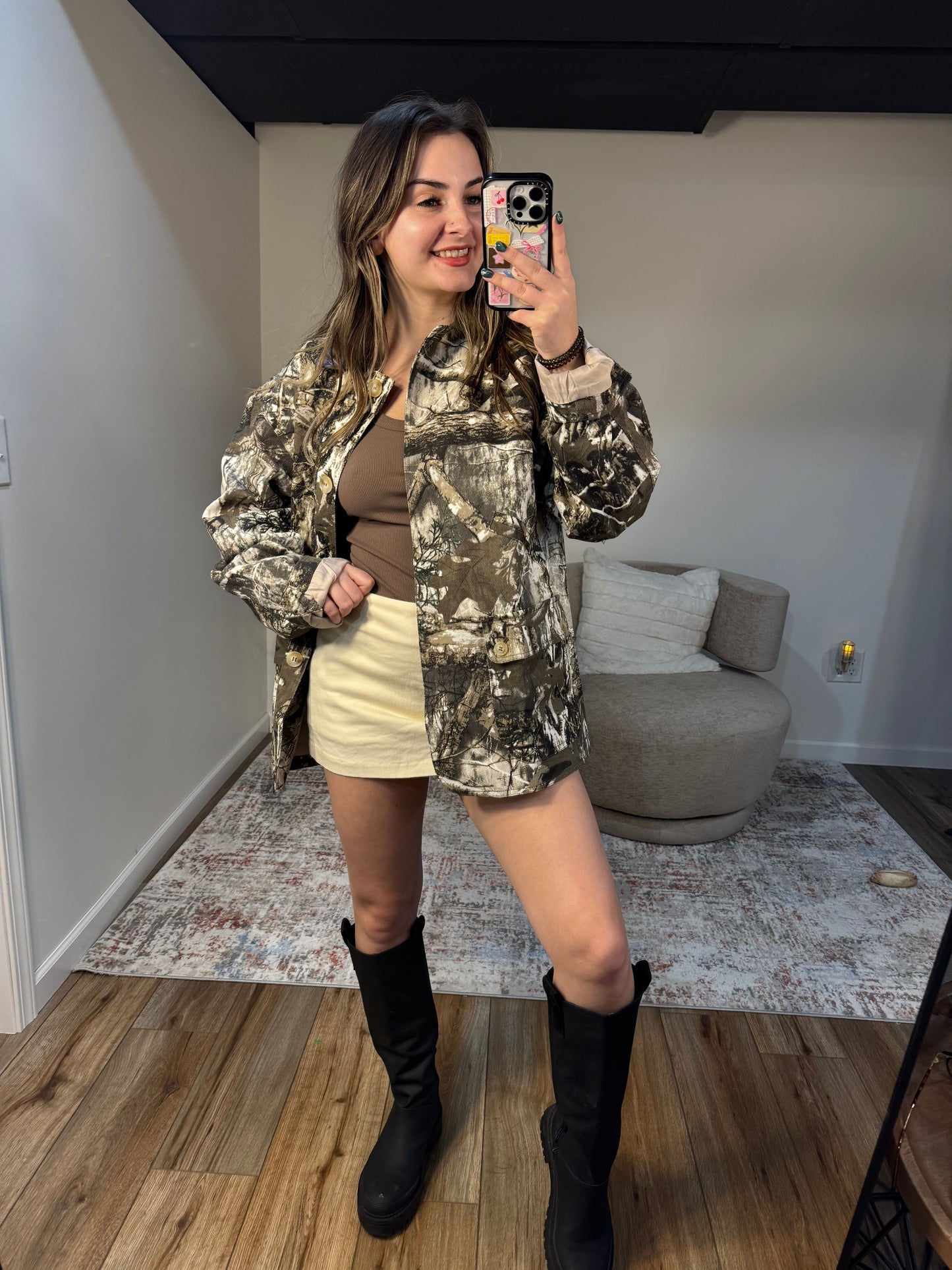 Gemma Stretch Twill Mini Skort in Cream