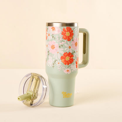 40 oz Lifestyle Flip Straw Tumbler - Bouquet Beauty Sage