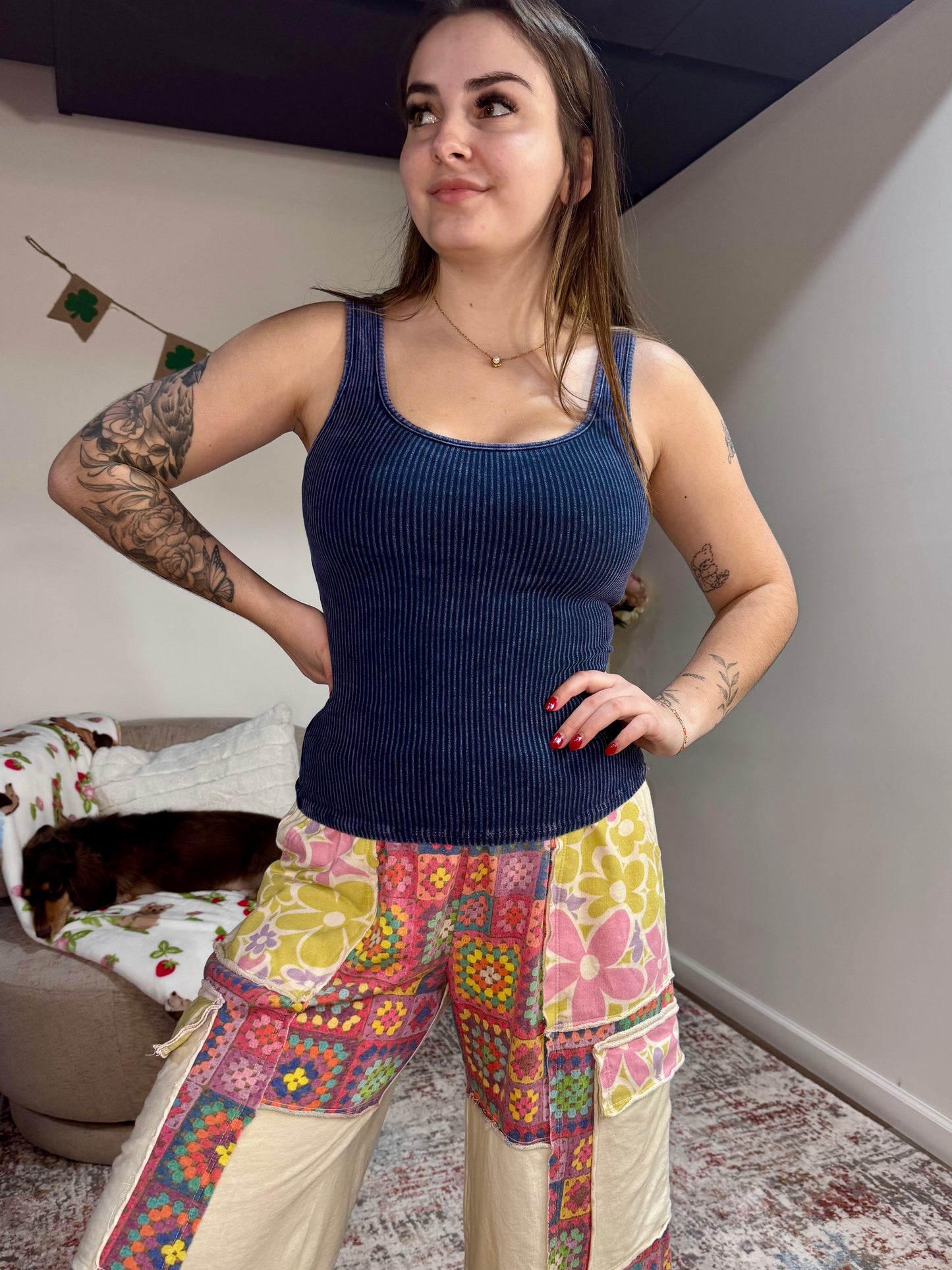 Mineral Wash Ribbed Everyday Tank Top Navy