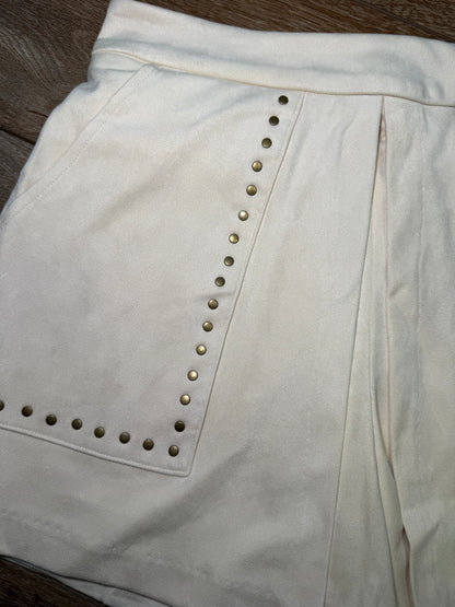 cream suede studded skort with pockets