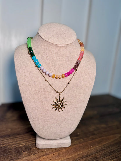 colorful beaded necklaces, agate bead jewelry, layered summer necklaces, trendy beaded chokers, or semi-precious gemstone necklaces
