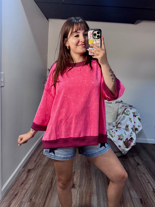 pink oversized washed Terry knit sweatshirt top