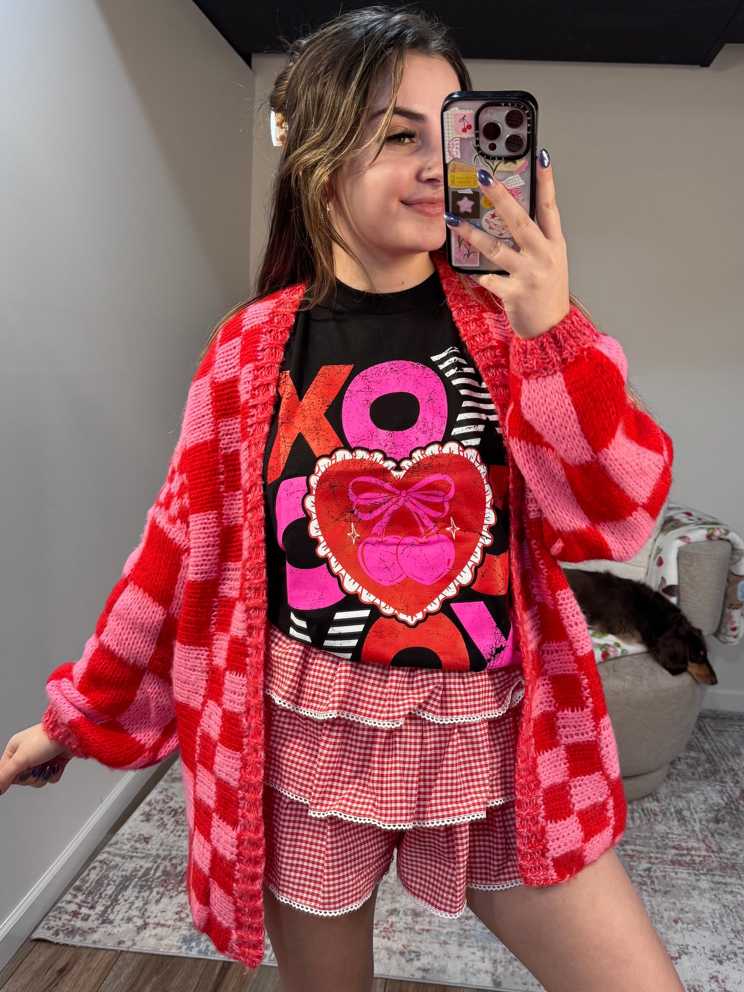Myla Checkered Print Oversized Cardigan