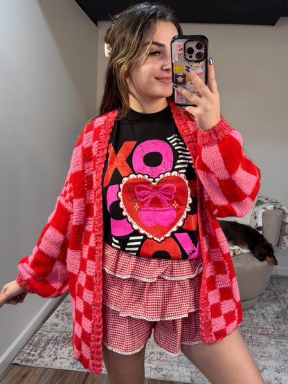 Myla Checkered Print Oversized Cardigan