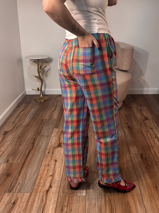 Juniper Ruffle Hem Plaid Pants, Multicolor