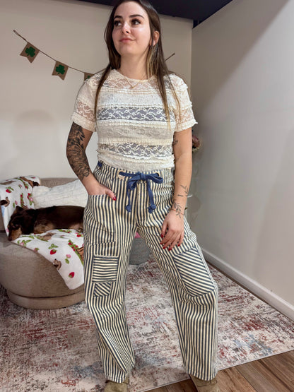 Stretch Frill Lace Short Sleeve Knit Top