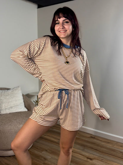 Karsyn Loose Fit Striped Dolman Sleeve Set, Beige