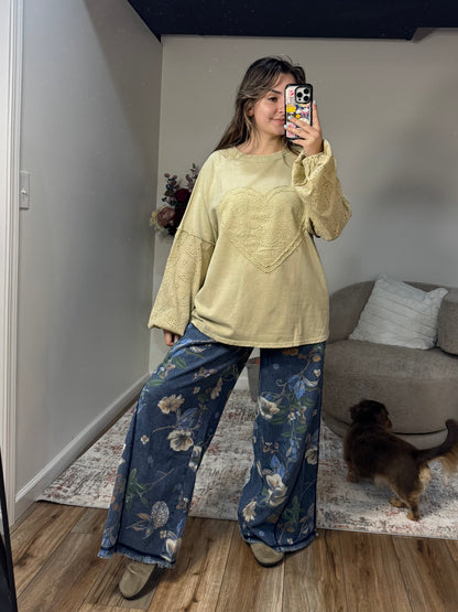 Lacie Eyelet Sleeve Heart Patch Top