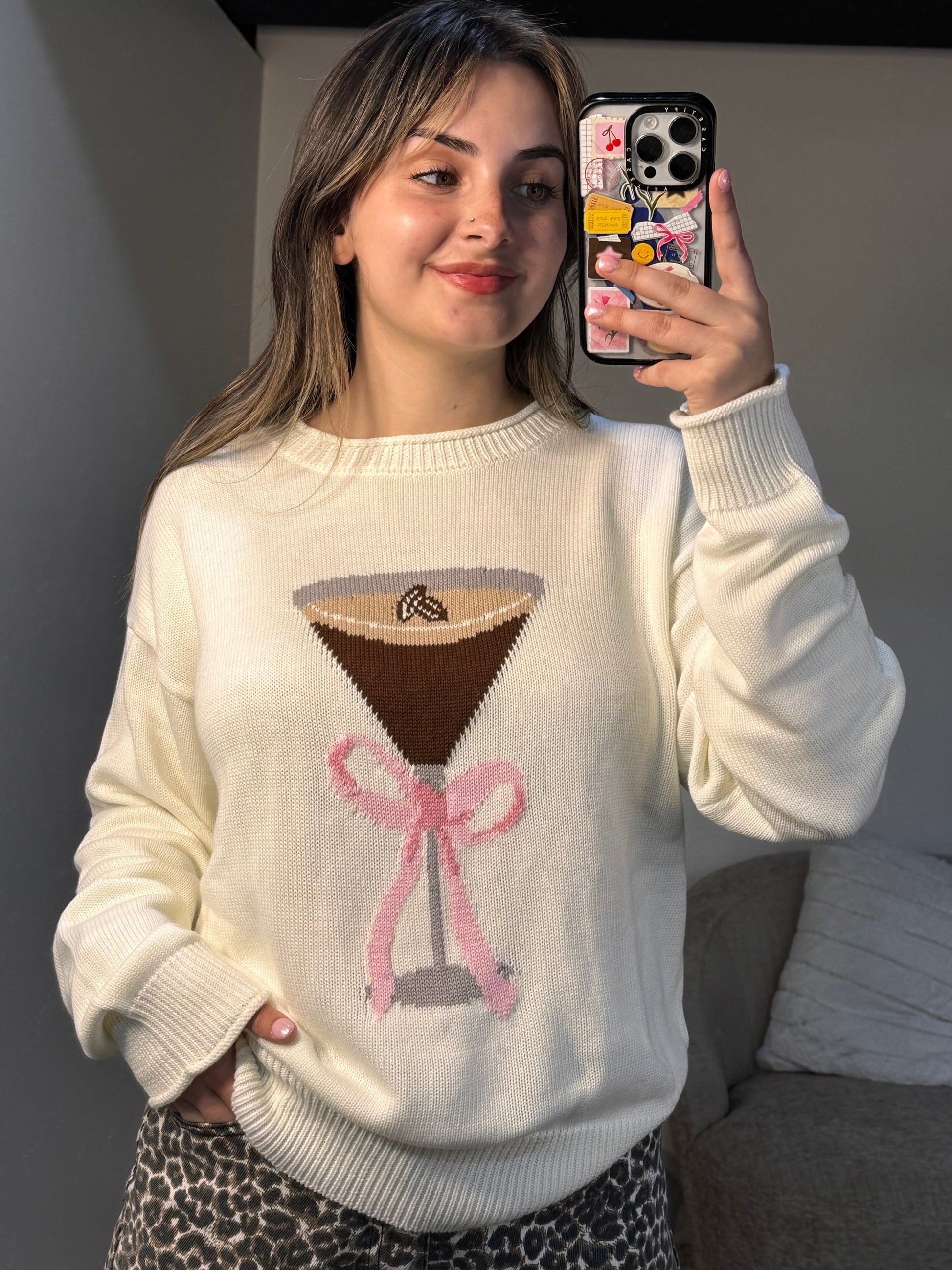 espresso martini sweater with bow