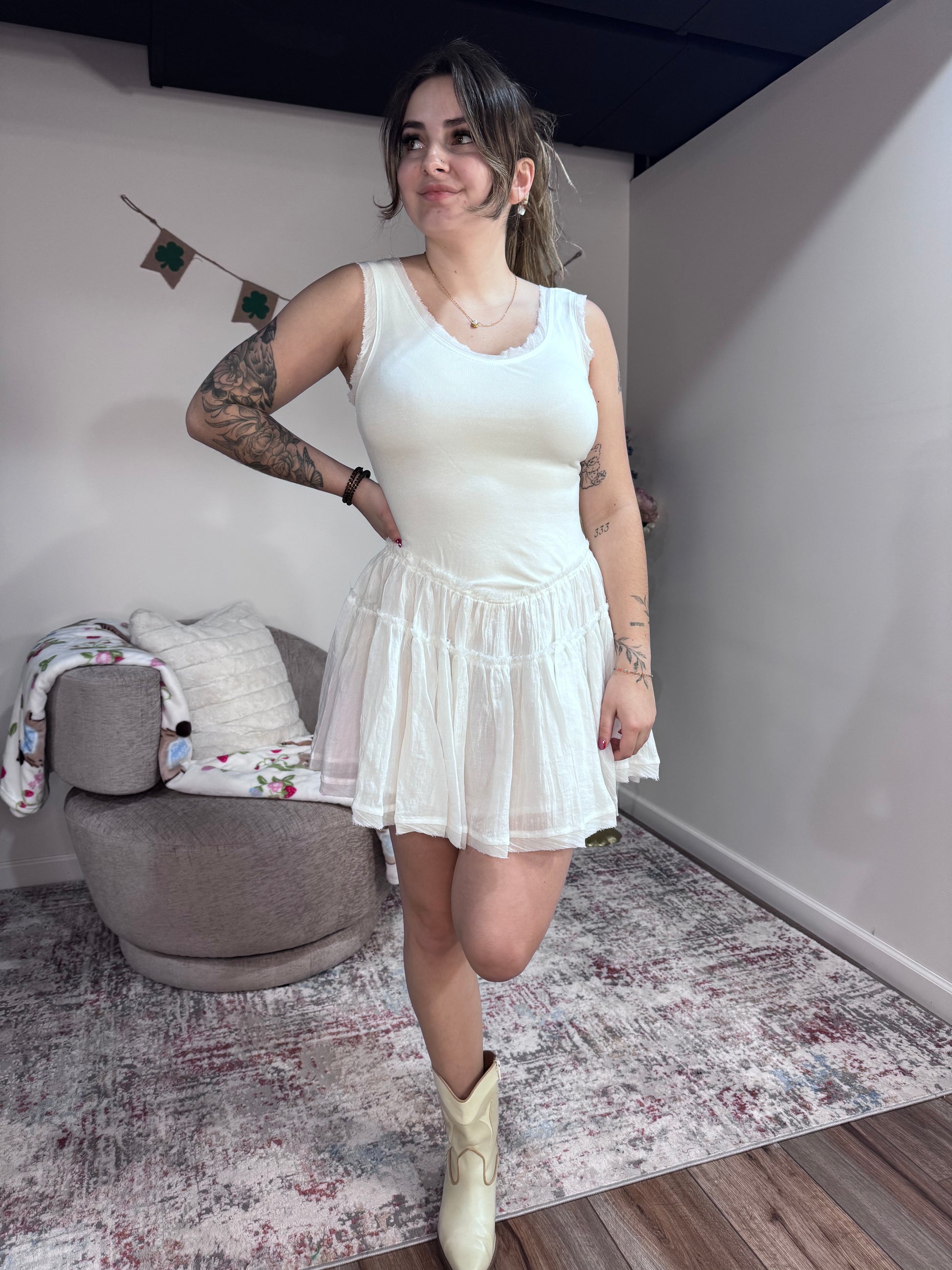 white casual graduation bridal mini dress drop waist concert outfit