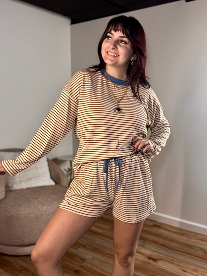 Karsyn Loose Fit Striped Dolman Sleeve Set, Beige