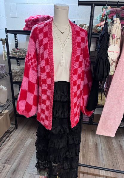 Myla Checkered Print Oversized Cardigan