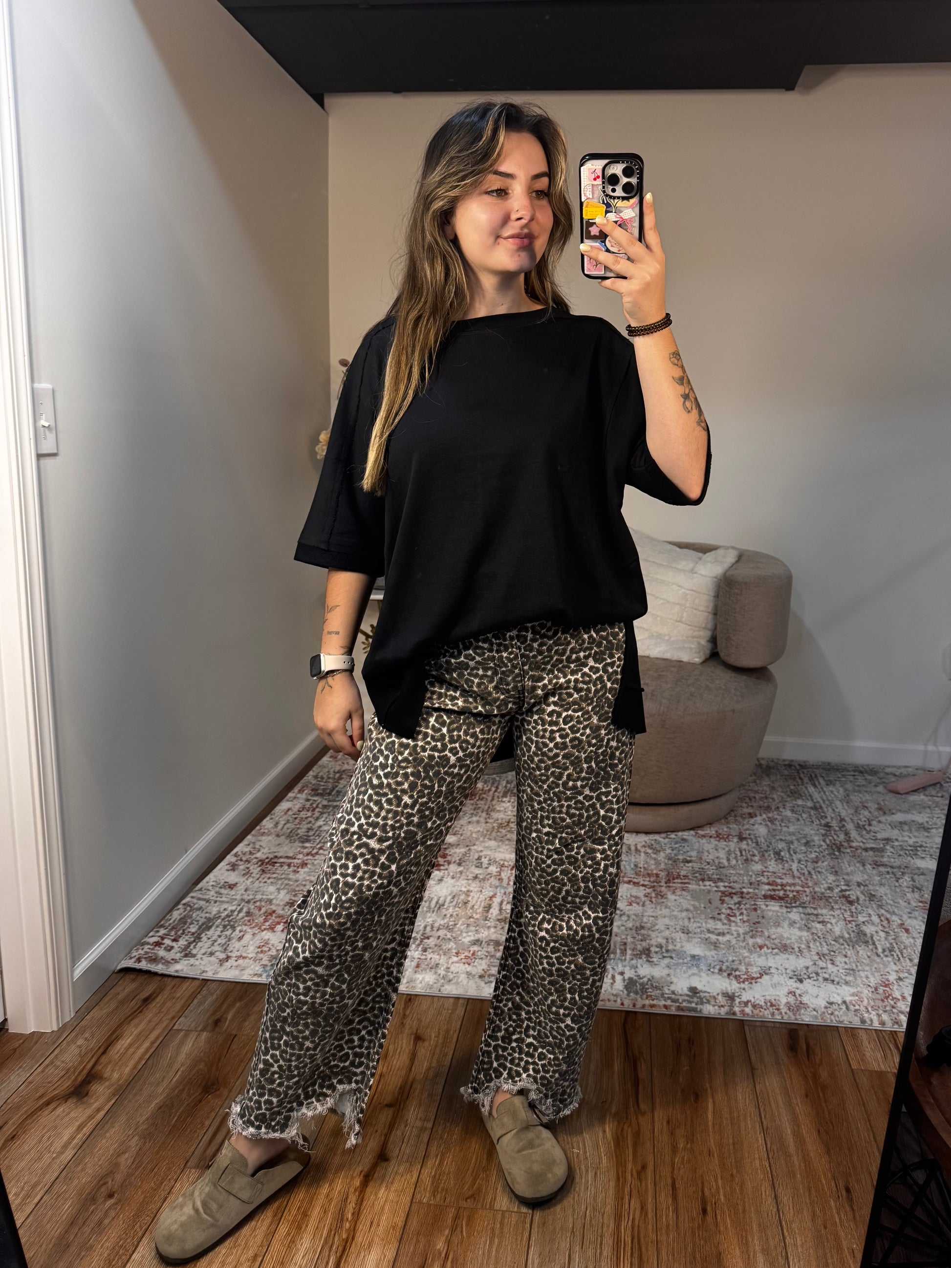 Black French Terry Dolman Short Sleeve Top