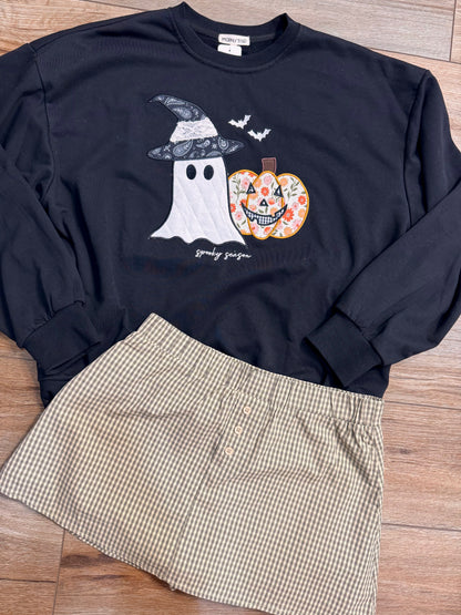 Spooky Season Patchwork Crewneck Sweatshirt