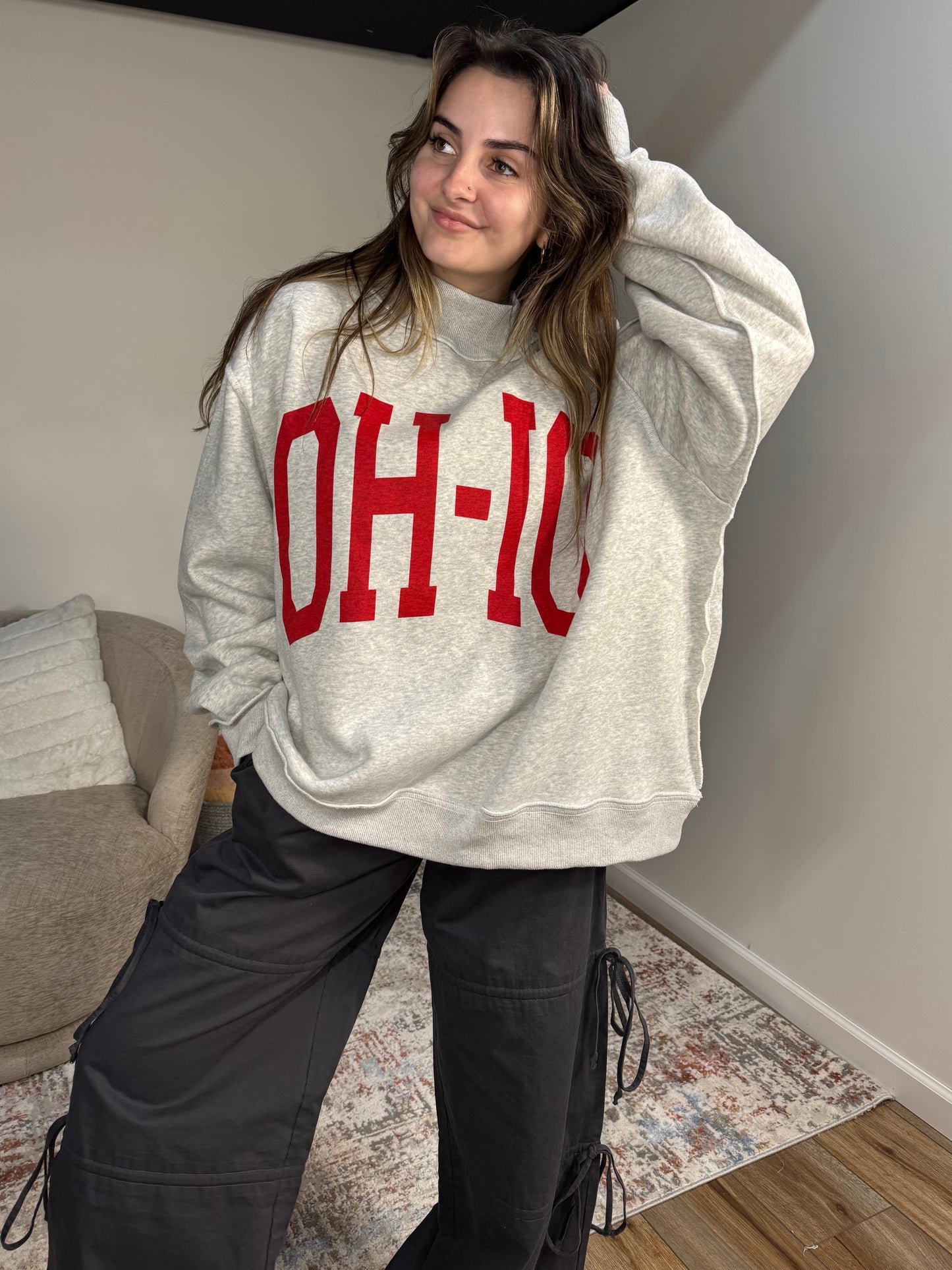 'OH-IO' & OH Reversible Mock Neck Sweatshirt