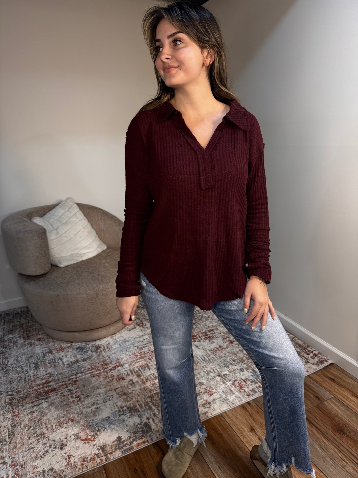 Archer Brushed Waffle Henley Top