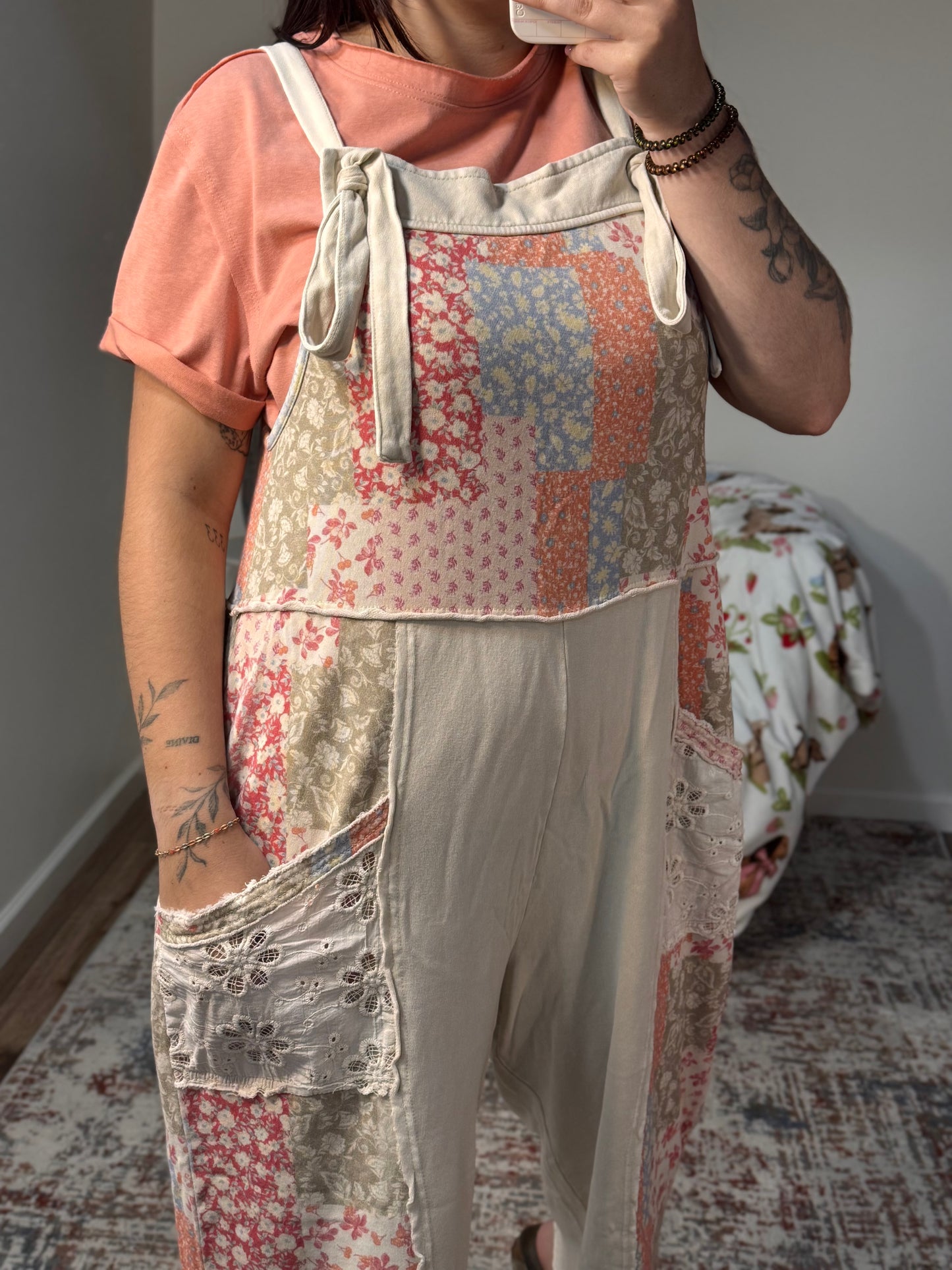 Magnolia Patchwork Print Washed Terry Jumpsuit