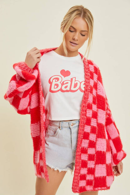 Myla Checkered Print Oversized Cardigan