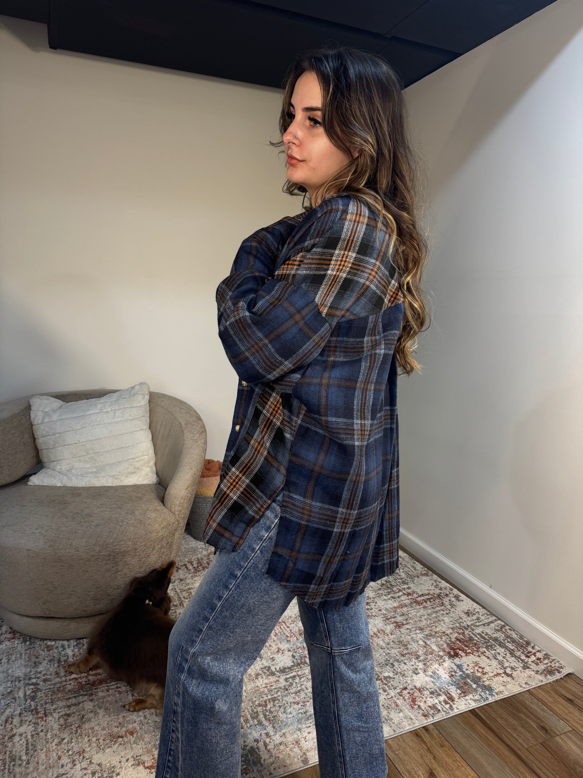 navy patchwork plaid flannel women's 