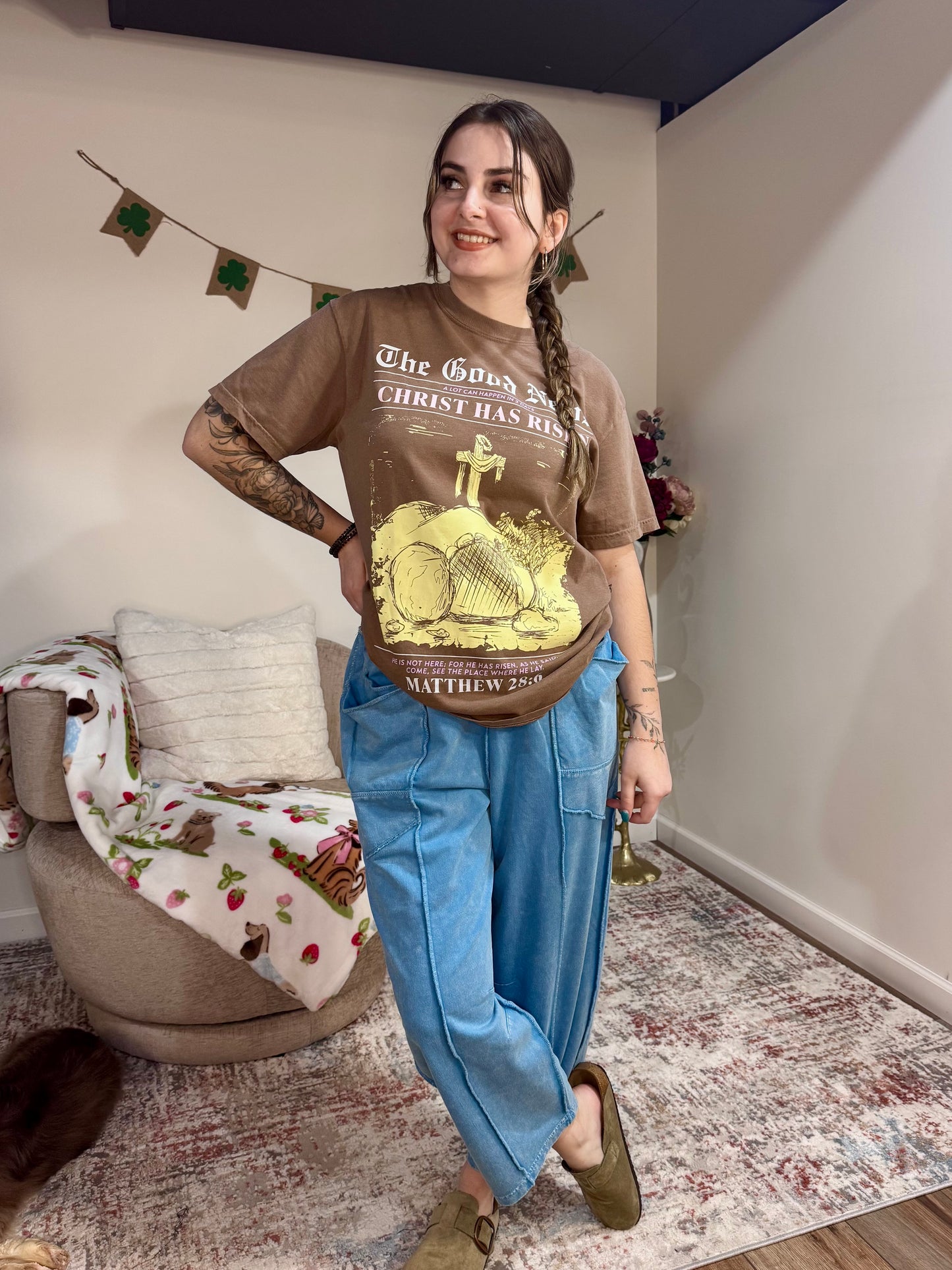 brown comfort colors faith based christ has risen graphic tshirt 