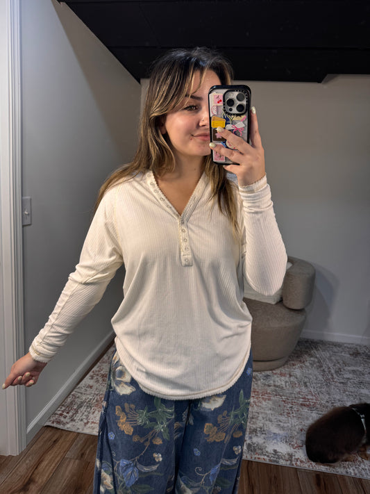 Viv Button Front Jersey Knit Henley Top