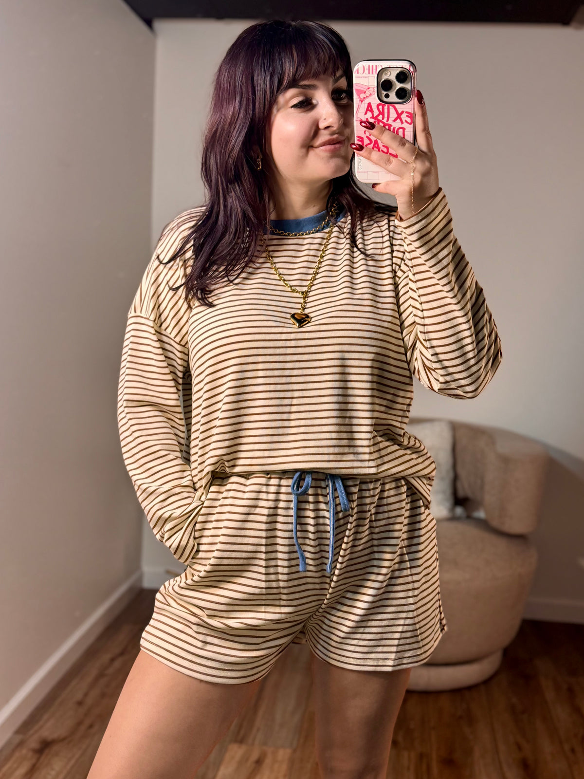 Karsyn Loose Fit Striped Dolman Sleeve Set, Beige
