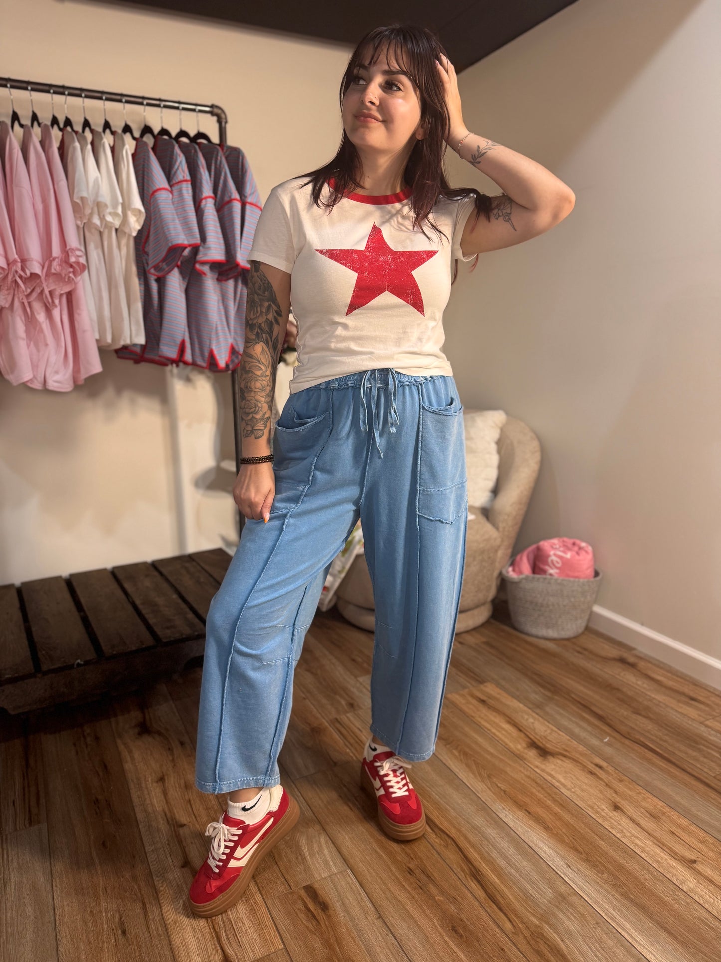 Star Graphic Cotton Baby Tee | Vintage Inspired Red Star T-Shirt