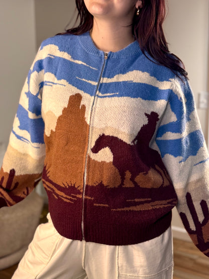 Sienna Desert Jacquard Bomber Sweater, Multi-Color